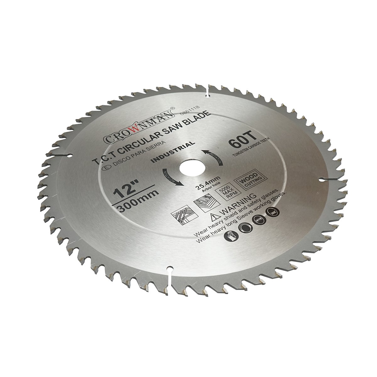 Disc circular vidia pentru lemn 300x25.4mm, viteza max. 5000rpm, 60 dinti, industrial Crownman